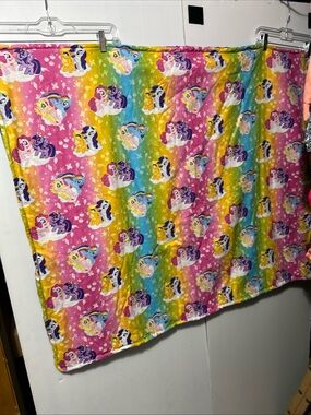 My Little Pony Rainbow Stripe Plush Blanket in Pink, Yellow, Blue, Purple